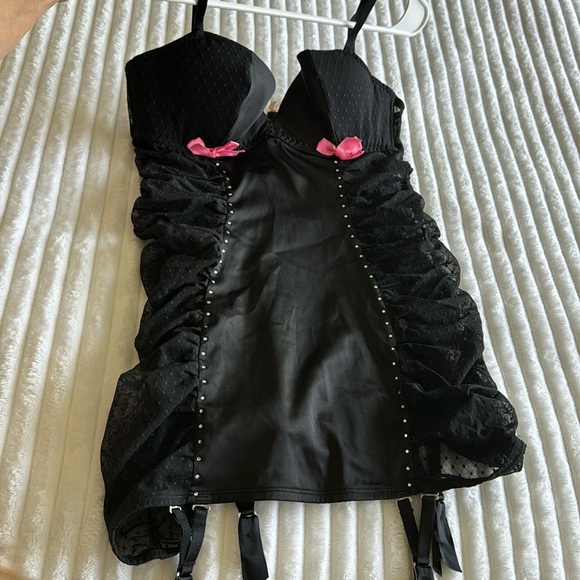 Victorias Secret lingerie black with pink bows and sparkles on front size 34B - Picture 2 of 12